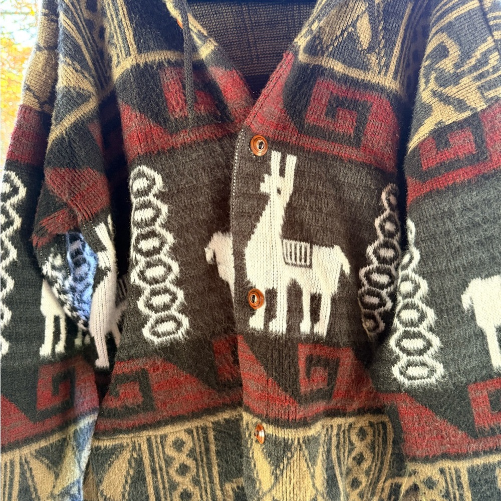 Vintage Men's Llama Pattern Cardigan Sweater - Picture 2 of 12